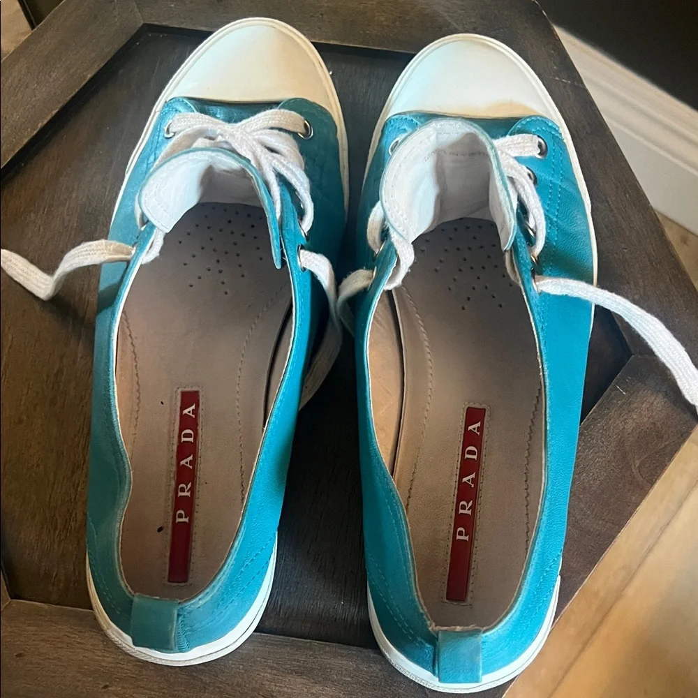 Prada Sneakers, EU 37, leather turquoise w/ white rubber